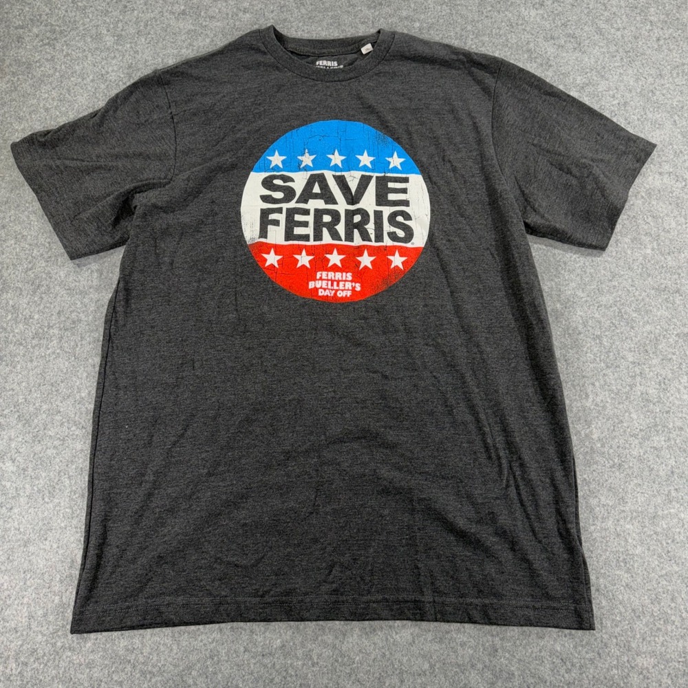 Ferris Buellers Day Off Save Ferris Graphic T-Shirt Mens 1XL Charcoal Grey 80s